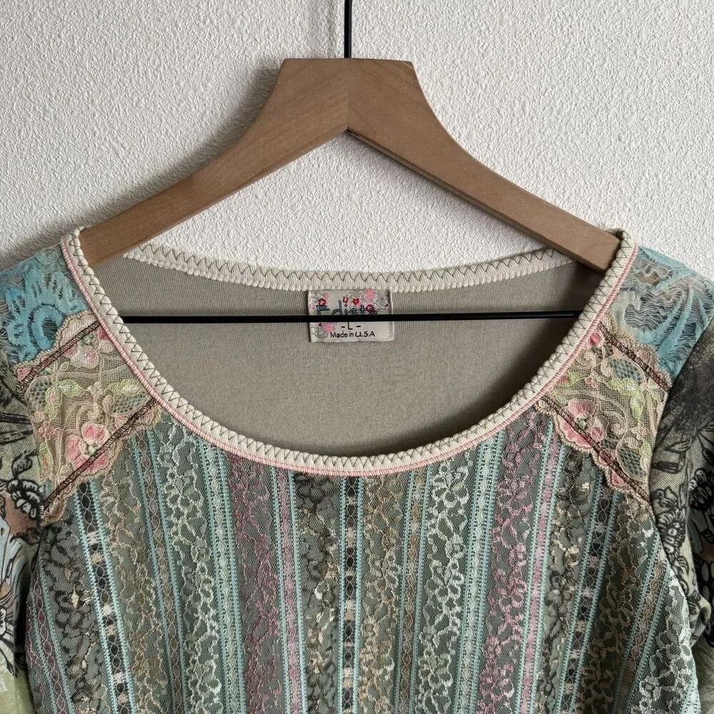 Vtg 90s‎ Lace Top Womens Large Pastel Pink Blue Phoebe Friends Festival Boho USA - Picture 5 of 16